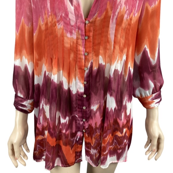 Cynthia Steffe Watercolor Sheer Tunic Top in a size‎ Medium Pink & Orange - Picture 6 of 9